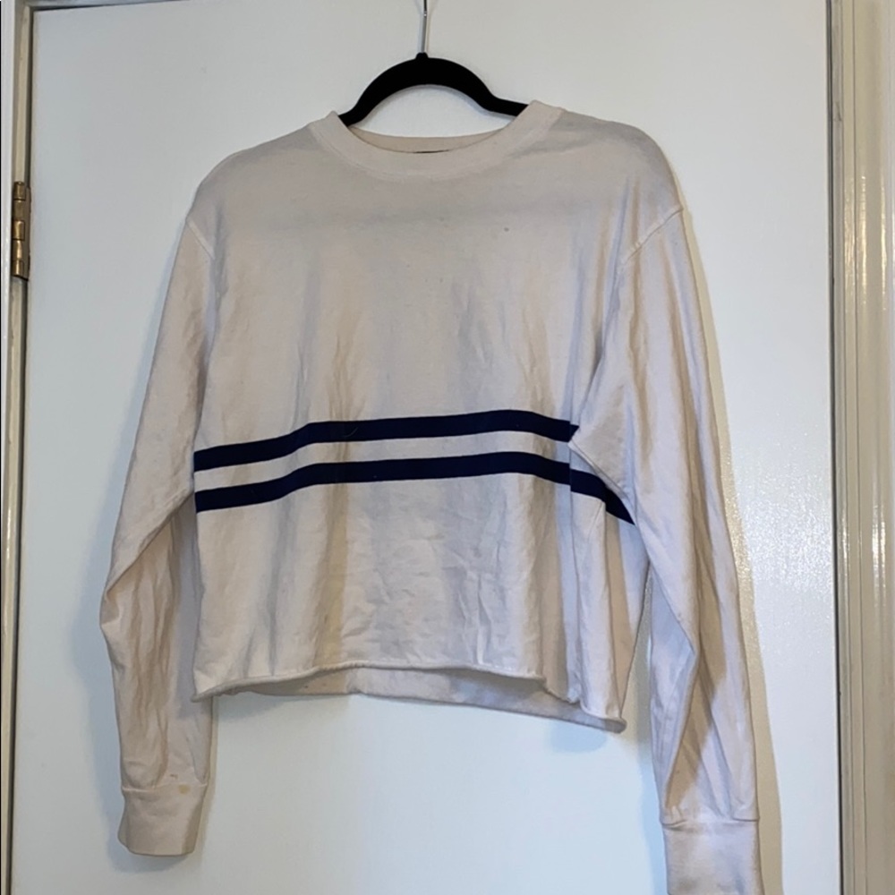 White and navy blue striped long sleeve